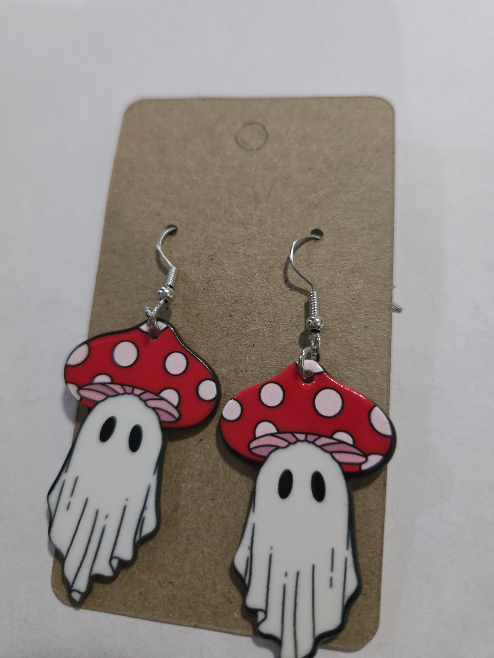 Cute Red Mushroom Ghost Drop Earrings for Kids